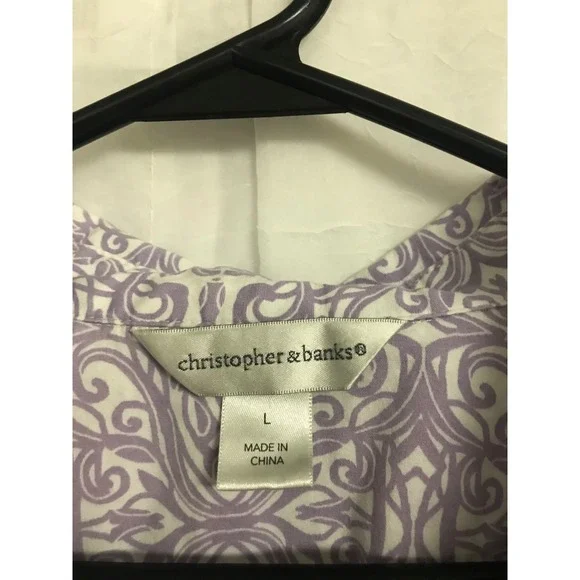Christopher & Banks Womens Lavender White Damask Scroll Button Down Shirt Large - Picture 4 of 6